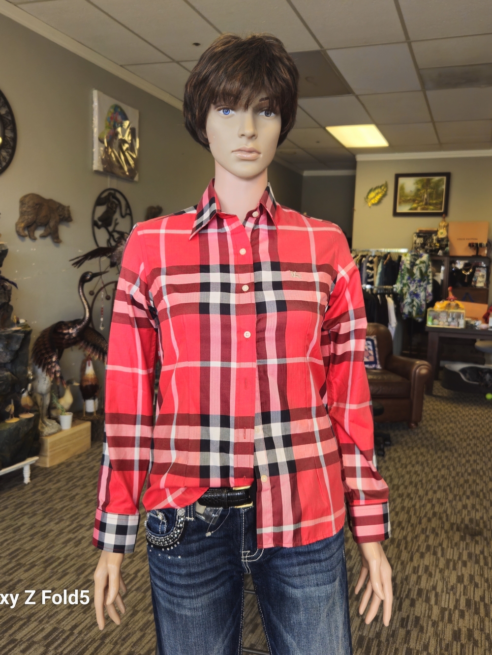 Burberry Red and Black Plaid Button-Down Shirt